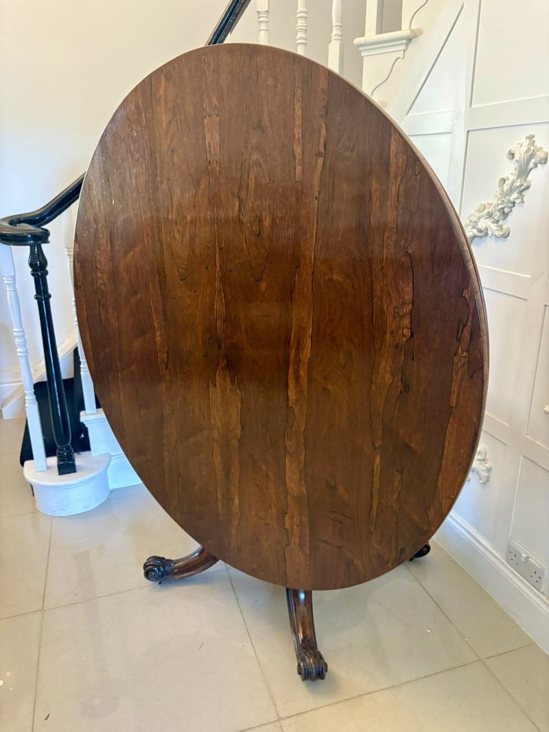 Outstanding Quality Antique Victorian Carved Rosewood Circular Dining Table - Image 4